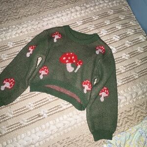 SHEIN Green Mushroom Pattern Sweater